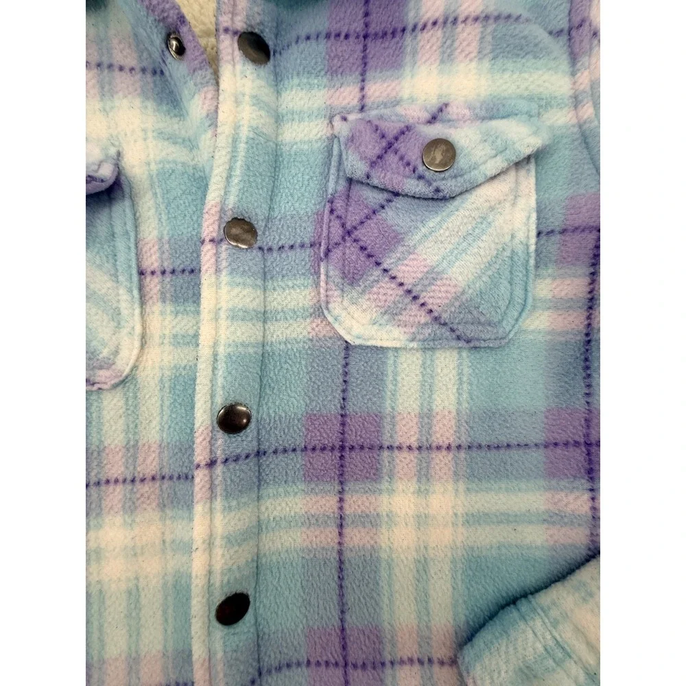 Eddie Bauer Girls 10 12 Sherpa Lined Flannel Jacket Plaid‎ Snap Cozy Warm